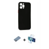 MARSİLYAN™- iPhone 12 Pro Kılıf Yadigar Yansıma Serisi - Siyah 3D Antistatik Seramik Nano Ekran Koruyucu + Shine Kamera Lens Koruma Cam - GS