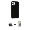 MARSİLYAN™- iPhone 12 Pro Kılıf Yadigar Yansıma Serisi - Siyah 6D Mat Seramik Hayalet Nano Ekran Koruyucu + Kamera Lens Koruma Cam - SF