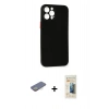 MARSİLYAN™- iPhone 12 Pro Kılıf Yadigar Yansıma Serisi - Siyah 6D Mat Seramik Hayalet Nano Ekran Koruyucu + Sarı Renkli Kamera Lens Koruma Cam