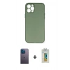 MARSİLYAN™- iPhone 12 Pro Kılıf Yadigar Yansıma Serisi - Siyah Polymer Nano Ekran Koruyucu + Neon Fosforlu Kamera Lens - MI