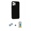 MARSİLYAN™- iPhone 12 Pro Kılıf Yadigar Yansıma Serisi - Siyah Polymer Nano Ekran Koruyucu + Mavi Shine Kamera Lens Koruma Cam