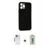 MARSİLYAN™- iPhone 12 Pro Kılıf Yadigar Yansıma Serisi - Siyah Polymer Nano Ekran Koruyucu + Shine Kamera Lens - MI