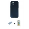 MARSİLYAN™- iPhone 12 Pro Kılıf Yadigar Yansıma Serisi - Siyah Polymer Nano Ekran Koruyucu + Mavi Shine Kamera Lens Koruma Cam