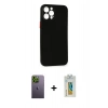 MARSİLYAN™- iPhone 12 Pro Kılıf Yadigar Yansıma Serisi - Siyah Polymer Nano Ekran Koruyucu + Neon Fosforlu Kamera Lens - YL