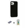 MARSİLYAN™- iPhone 12 Pro Kılıf Yadigar Yansıma Serisi - Siyah Polymer Nano Ekran Koruyucu + Renkli Kamera Lens Koruma Cam - PE