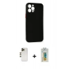 MARSİLYAN™- iPhone 12 Pro Kılıf Yadigar Yansıma Serisi - Siyah Polymer Nano Ekran Koruyucu + Shine Kamera Lens - GD