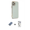 MARSİLYAN™- iPhone 12 Pro Kılıf Yankı Serisi - Şeffaf Uv Polymer Nano Ekran Koruyucu + Metal Kamera Lens Koruma Cam - AKYL