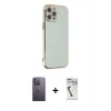MARSİLYAN™- iPhone 12 Pro Kılıf Yankı Serisi - Şeffaf Uv Polymer Nano Ekran Koruyucu + Neon Fosforlu Kamera Lens - BZ