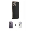 MARSİLYAN™- iPhone 12 Pro Kılıf Yankı Serisi - Şeffaf Uv Polymer Nano Ekran Koruyucu + Neon Fosforlu Kamera Lens - BZ