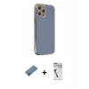 MARSİLYAN™- iPhone 12 Pro Kılıf Yankı Serisi - Şeffaf Uv Polymer Nano Ekran Koruyucu + Mor Metal Kamera Lens Koruma Cam