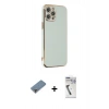 MARSİLYAN™- iPhone 12 Pro Kılıf Yankı Serisi - Şeffaf Uv Polymer Nano Ekran Koruyucu + Mor Metal Kamera Lens Koruma Cam