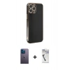 MARSİLYAN™- iPhone 12 Pro Kılıf Yankı Serisi - Şeffaf Uv Polymer Nano Ekran Koruyucu + Neon Fosforlu Kamera Lens - MI