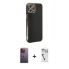 MARSİLYAN™- iPhone 12 Pro Kılıf Yankı Serisi - Şeffaf Uv Polymer Nano Ekran Koruyucu + Neon Fosforlu Kamera Lens - TU