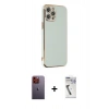 MARSİLYAN™- iPhone 12 Pro Kılıf Yankı Serisi - Şeffaf Uv Polymer Nano Ekran Koruyucu + Neon Fosforlu Kamera Lens - TU