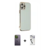 MARSİLYAN™- iPhone 12 Pro Kılıf Yankı Serisi - Şeffaf Uv Polymer Nano Ekran Koruyucu + Neon Fosforlu Kamera Lens - YL