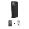 MARSİLYAN™- iPhone 12 Pro Kılıf Yankı Serisi - Şeffaf Uv Polymer Nano Ekran Koruyucu + Neon Fosforlu Kamera Lens - YL