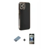 MARSİLYAN™- iPhone 12 Pro Kılıf Yankı Serisi - Siyah 34D Hayalet Izgaralı Cam + Shine Kamera Lens Koruma Cam - GI