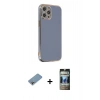 MARSİLYAN™- iPhone 12 Pro Kılıf Yankı Serisi - Siyah 34D Hayalet Izgaralı Cam + Shine Kamera Lens Koruma Cam - GI