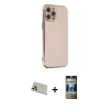 MARSİLYAN™- iPhone 12 Pro Kılıf Yankı Serisi - Siyah 34D Hayalet Izgaralı Cam + Rainbow Kamera Lens Koruma Cam - GD
