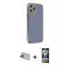 MARSİLYAN™- iPhone 12 Pro Kılıf Yankı Serisi - Siyah 34D Hayalet Izgaralı Cam + Rainbow Kamera Lens Koruma Cam - GD