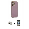 MARSİLYAN™- iPhone 12 Pro Kılıf Yankı Serisi - Siyah 34D Hayalet Izgaralı Cam + Rainbow Kamera Lens Koruma Cam - GD