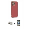 MARSİLYAN™- iPhone 12 Pro Kılıf Yankı Serisi - Siyah 34D Hayalet Izgaralı Cam + Rainbow Kamera Lens Koruma Cam - GD