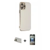 MARSİLYAN™- iPhone 12 Pro Kılıf Yankı Serisi - Siyah 34D Hayalet Izgaralı Cam + Rainbow Kamera Lens Koruma Cam - GD