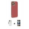 MARSİLYAN™- iPhone 12 Pro Kılıf Yankı Serisi - Siyah 34D Hayalet Izgaralı Cam + Shine Kamera Lens - GS