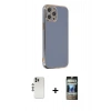 MARSİLYAN™- iPhone 12 Pro Kılıf Yankı Serisi - Siyah 34D Hayalet Izgaralı Cam + Shine Kamera Lens - GS