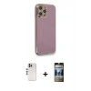 MARSİLYAN™- iPhone 12 Pro Kılıf Yankı Serisi - Siyah 34D Hayalet Izgaralı Cam + Shine Kamera Lens - GS