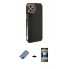 MARSİLYAN™- iPhone 12 Pro Kılıf Yankı Serisi - Siyah 34D Hayalet Izgaralı Cam + Metal Kamera Lens Koruma Cam - MI