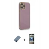 MARSİLYAN™- iPhone 12 Pro Kılıf Yankı Serisi - Siyah 34D Hayalet Izgaralı Cam + Metal Kamera Lens Koruma Cam - MI