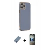 MARSİLYAN™- iPhone 12 Pro Kılıf Yankı Serisi - Siyah 34D Hayalet Izgaralı Cam + Metal Kamera Lens Koruma Cam - MI