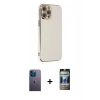 MARSİLYAN™- iPhone 12 Pro Kılıf Yankı Serisi - Siyah 34D Hayalet Izgaralı Cam + Neon Fosforlu Kamera Lens - MI