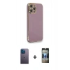 MARSİLYAN™- iPhone 12 Pro Kılıf Yankı Serisi - Siyah 34D Hayalet Izgaralı Cam + Neon Fosforlu Kamera Lens - MI