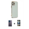 MARSİLYAN™- iPhone 12 Pro Kılıf Yankı Serisi - Siyah 34D Hayalet Izgaralı Cam + Neon Fosforlu Kamera Lens - MI