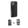 MARSİLYAN™- iPhone 12 Pro Kılıf Yankı Serisi - Siyah 34D Hayalet Izgaralı Cam + Neon Fosforlu Kamera Lens - MI