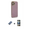 MARSİLYAN™- iPhone 12 Pro Kılıf Yankı Serisi - Siyah 34D Hayalet Izgaralı Cam + Metal Kamera Lens Koruma Cam - AKYL