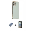 MARSİLYAN™- iPhone 12 Pro Kılıf Yankı Serisi - Siyah 34D Hayalet Izgaralı Cam + Metal Kamera Lens Koruma Cam - AKYL