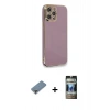 MARSİLYAN™- iPhone 12 Pro Kılıf Yankı Serisi - Siyah 34D Hayalet Izgaralı Cam + Metal Kamera Lens Koruma Cam - MR