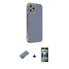 MARSİLYAN™- iPhone 12 Pro Kılıf Yankı Serisi - Siyah 34D Hayalet Izgaralı Cam + Metal Kamera Lens Koruma Cam - MR
