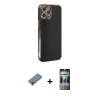 MARSİLYAN™- iPhone 12 Pro Kılıf Yankı Serisi - Siyah 34D Hayalet Izgaralı Cam + Metal Kamera Lens Koruma Cam - MR
