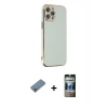 MARSİLYAN™- iPhone 12 Pro Kılıf Yankı Serisi - Siyah 34D Hayalet Izgaralı Cam + Metal Kamera Lens Koruma Cam - MR