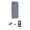MARSİLYAN™- iPhone 12 Pro Kılıf Yankı Serisi - Siyah 34D Hayalet Izgaralı Cam + Renkli Kamera Lens Koruma Cam - PE