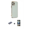MARSİLYAN™- iPhone 12 Pro Kılıf Yankı Serisi - Siyah 34D Hayalet Izgaralı Cam + Renkli Kamera Lens Koruma Cam - PE