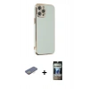 MARSİLYAN™- iPhone 12 Pro Kılıf Yankı Serisi - Siyah 34D Hayalet Izgaralı Cam + Renkli Kamera Lens Koruma Cam - SI
