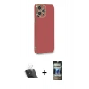 MARSİLYAN™- iPhone 12 Pro Kılıf Yankı Serisi - Siyah 34D Hayalet Izgaralı Cam + Şeffaf Kamera Lens Koruma Cam