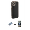 MARSİLYAN™- iPhone 12 Pro Kılıf Yankı Serisi - Siyah 34D Hayalet Izgaralı Cam + Shine Kamera Lens Koruma Cam - PE