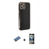 MARSİLYAN™- iPhone 12 Pro Kılıf Yankı Serisi - Siyah 34D Hayalet Izgaralı Cam + Shine Kamera Lens Koruma Cam - GD