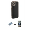 MARSİLYAN™- iPhone 12 Pro Kılıf Yankı Serisi - Siyah 34D Hayalet Izgaralı Cam + Shine Kamera Lens Koruma Cam - GS
